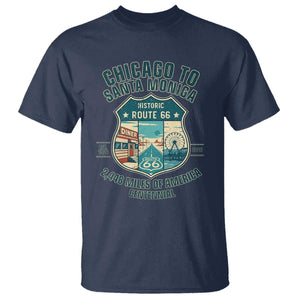 Route Highway 66 Chicago Santa Monica Vintage America Road Trip T Shirt TS14 Navy Print Your Wear
