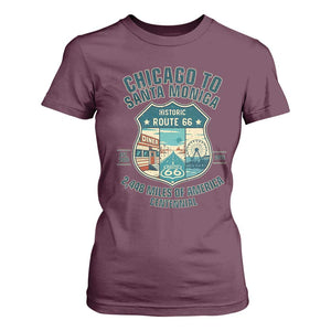 Route Highway 66 Chicago Santa Monica Vintage America Road Trip T Shirt For Women TS14 Maroon Print Your Wear