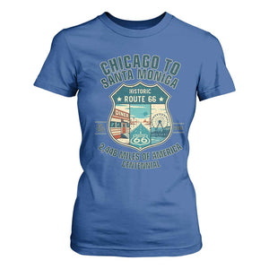 Route Highway 66 Chicago Santa Monica Vintage America Road Trip T Shirt For Women TS14 Royal Blue Print Your Wear
