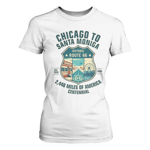 Route Highway 66 Chicago Santa Monica Vintage America Road Trip T Shirt For Women TS14 White Print Your Wear
