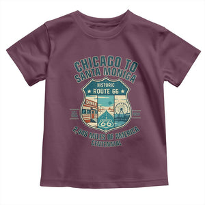 Route Highway 66 Chicago Santa Monica Vintage America Road Trip Toddler T Shirt TS14 Maroon Print Your Wear