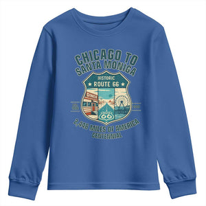 Route Highway 66 Chicago Santa Monica Vintage America Road Trip Youth Sweatshirt TS14 Royal Blue Print Your Wear