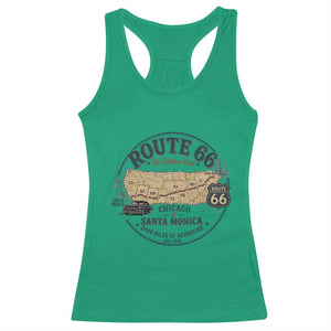 Route Highway 66 Map Chicago to Santa Monica Racerback Tank Top Vintage America Road Trip Americana