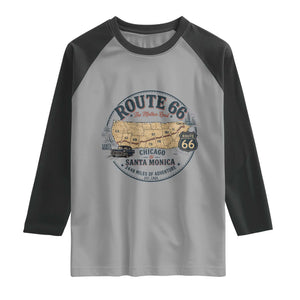 Route Highway 66 Map Chicago to Santa Monica Raglan Shirt Vintage America Road Trip Americana