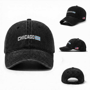 Sweet Chicago Flag Red Six Pointed Stars Washed Cotton Baseball Cap TS14 Washed Cap Universal Fit Black Print Your Wear