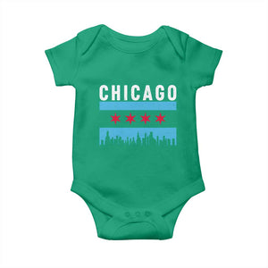 Vintage Chicago City Skyline Flag Baby Onesie TS14 Irish Green Print Your Wear