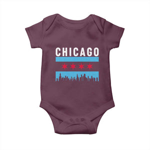 Vintage Chicago City Skyline Flag Baby Onesie TS14 Maroon Print Your Wear