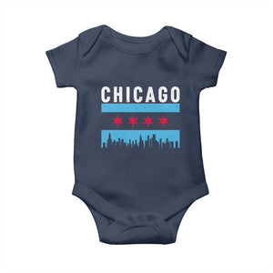 Vintage Chicago City Skyline Flag Baby Onesie TS14 Navy Print Your Wear