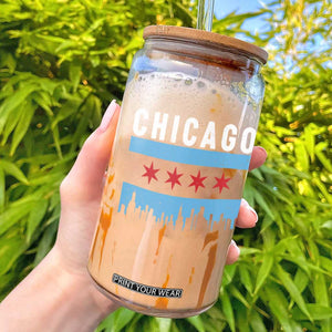Vintage Chicago City Skyline Flag Glass Can TS14 Black Print Your Wear