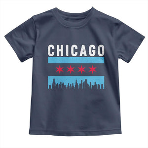 Vintage Chicago City Skyline Flag Toddler T Shirt TS14 Navy Print Your Wear