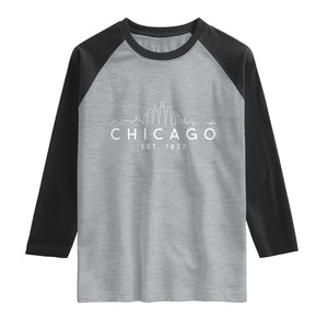 Chicago Downtown Skyline Minimalist Illinois Souvenir Raglan Shirt TS14 Heather Gray Black Print Your Wear