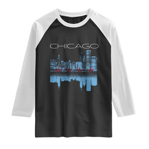Chicago City Skyline Night Lights Raglan Shirt TS14 Black White Print Your Wear