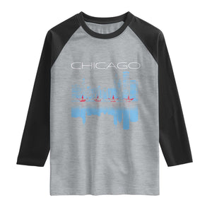 Chicago City Skyline Night Lights Raglan Shirt TS14 Heather Gray Black Print Your Wear