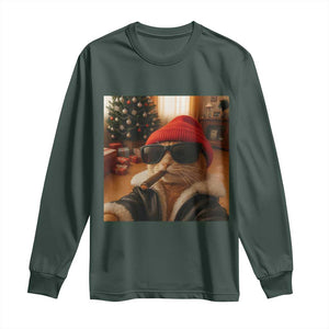 Funny Gangster Cats Christmas Long Sleeve Shirt Smoking Kitten Meme TS14 Dark Forest Green Print Your Wear