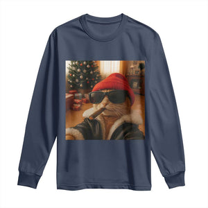 Funny Gangster Cats Christmas Long Sleeve Shirt Smoking Kitten Meme TS14 Navy Print Your Wear