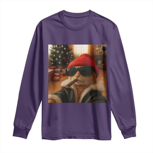 Funny Gangster Cats Christmas Long Sleeve Shirt Smoking Kitten Meme TS14 Purple Print Your Wear