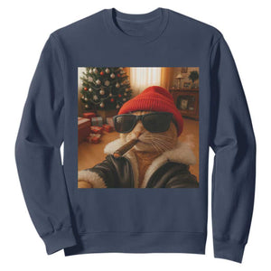Funny Gangster Cats Christmas Sweatshirt Smoking Kitten Meme TS14 Navy Print Your Wear