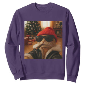 Funny Gangster Cats Christmas Sweatshirt Smoking Kitten Meme TS14 Purple Print Your Wear