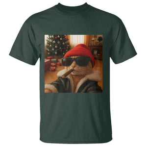 Funny Gangster Cats Christmas T Shirt Smoking Kitten Meme TS14 Dark Forest Green Print Your Wear