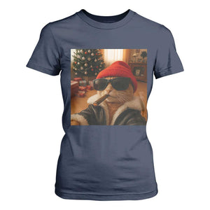 Funny Gangster Cats Christmas T Shirt For Women Smoking Kitten Meme TS14 Navy Print Your Wear