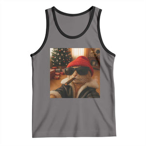 Funny Gangster Cats Christmas Tank Top Smoking Kitten Meme TS14 Deep Heather Black Print Your Wear