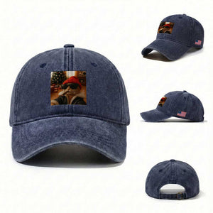Funny Gangster Cats Christmas Washed Cotton Baseball Cap Smoking Kitten Meme TS14 Washed Cap Universal Fit Navy Print Your Wear