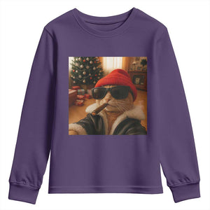 Funny Gangster Cats Christmas Youth Sweatshirt Smoking Kitten Meme TS14 Purple Print Your Wear