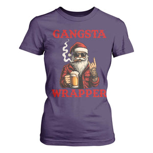 Funny Santa Drinking Beer Christmas T Shirt For Women Gangster Rock On Hand Xmas TS14 Purple Print Your Wear