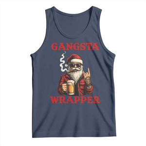 Funny Santa Drinking Beer Christmas Tank Top Gangster Rock On Hand Xmas TS14 Navy Print Your Wear