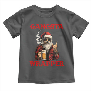 Funny Santa Drinking Beer Christmas Toddler T Shirt Gangster Rock On Hand Xmas TS14 Dark Heather Print Your Wear