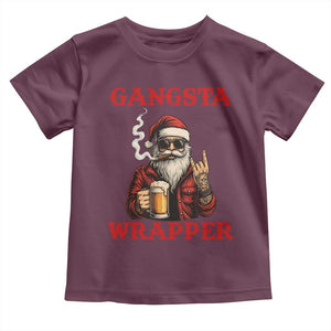 Funny Santa Drinking Beer Christmas Toddler T Shirt Gangster Rock On Hand Xmas TS14 Maroon Print Your Wear