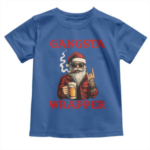 Funny Santa Drinking Beer Christmas Toddler T Shirt Gangster Rock On Hand Xmas TS14 Royal Blue Print Your Wear