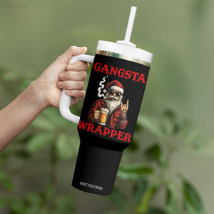 Funny Santa Drinking Beer Christmas Tumbler With Handle Gangster Rock On Hand Xmas TS14 Print Your Wear