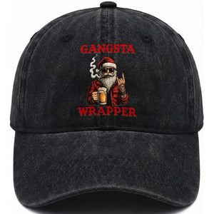 Funny Santa Drinking Beer Christmas Washed Cotton Baseball Cap Gangster Rock On Hand Xmas TS14 Washed Cap Universal Fit Black Print Your Wear