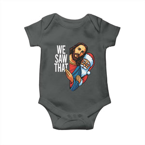 Funny Jesus Santa Meme Baby Onesie We Saw That Christmas TS14 Dark Heather Print Your Wear