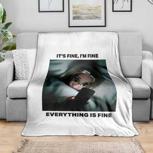 Funny Distressed Doll Face Meme Throw Blanket It Is Fine I Am Fine Everything Is Fine TS14 Print Your Wear