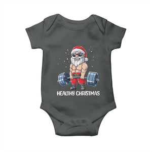 Funny Santa Gym Xmas Baby Onesie Healthy Christmas TS14 Dark Heather Print Your Wear
