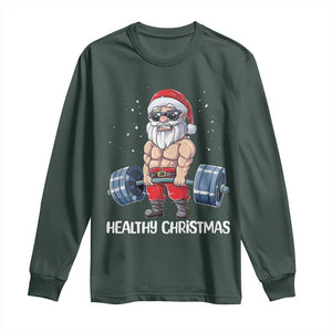 Funny Santa Gym Xmas Long Sleeve Shirt Healthy Christmas TS14 Dark Forest Green Print Your Wear