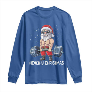 Funny Santa Gym Xmas Long Sleeve Shirt Healthy Christmas TS14 Royal Blue Print Your Wear