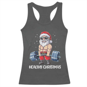 Funny Santa Gym Xmas Racerback Tank Top Healthy Christmas TS14 Dark Heather Print Your Wear