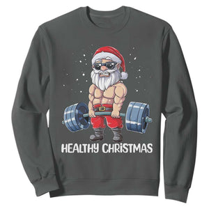 Funny Santa Gym Xmas Sweatshirt Healthy Christmas TS14 Dark Heather Print Your Wear