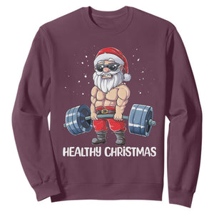 Funny Santa Gym Xmas Sweatshirt Healthy Christmas TS14 Maroon Print Your Wear