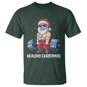 Funny Santa Gym Xmas T Shirt Healthy Christmas TS14 Dark Forest Green Print Your Wear