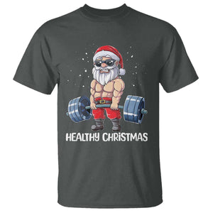 Funny Santa Gym Xmas T Shirt Healthy Christmas TS14 Dark Heather Print Your Wear