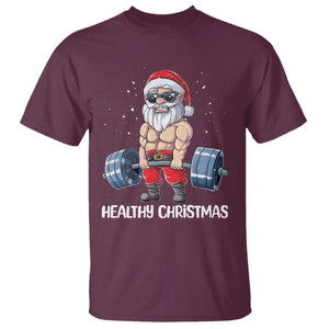 Funny Santa Gym Xmas T Shirt Healthy Christmas TS14 Maroon Print Your Wear