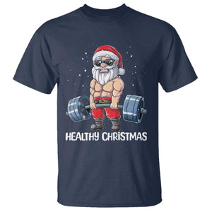 Funny Santa Gym Xmas T Shirt Healthy Christmas TS14 Navy Print Your Wear