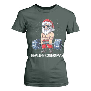 Funny Santa Gym Xmas T Shirt For Women Healthy Christmas TS14 Dark Forest Green Print Your Wear