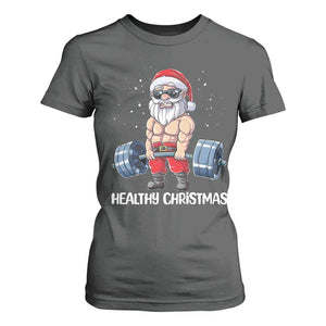 Funny Santa Gym Xmas T Shirt For Women Healthy Christmas TS14 Dark Heather Print Your Wear