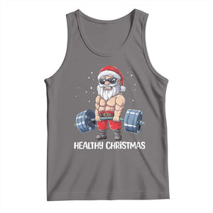 Funny Santa Gym Xmas Tank Top Healthy Christmas TS14 Deep Heather Print Your Wear