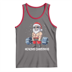 Funny Santa Gym Xmas Tank Top Healthy Christmas TS14 Deep Heather Red Print Your Wear